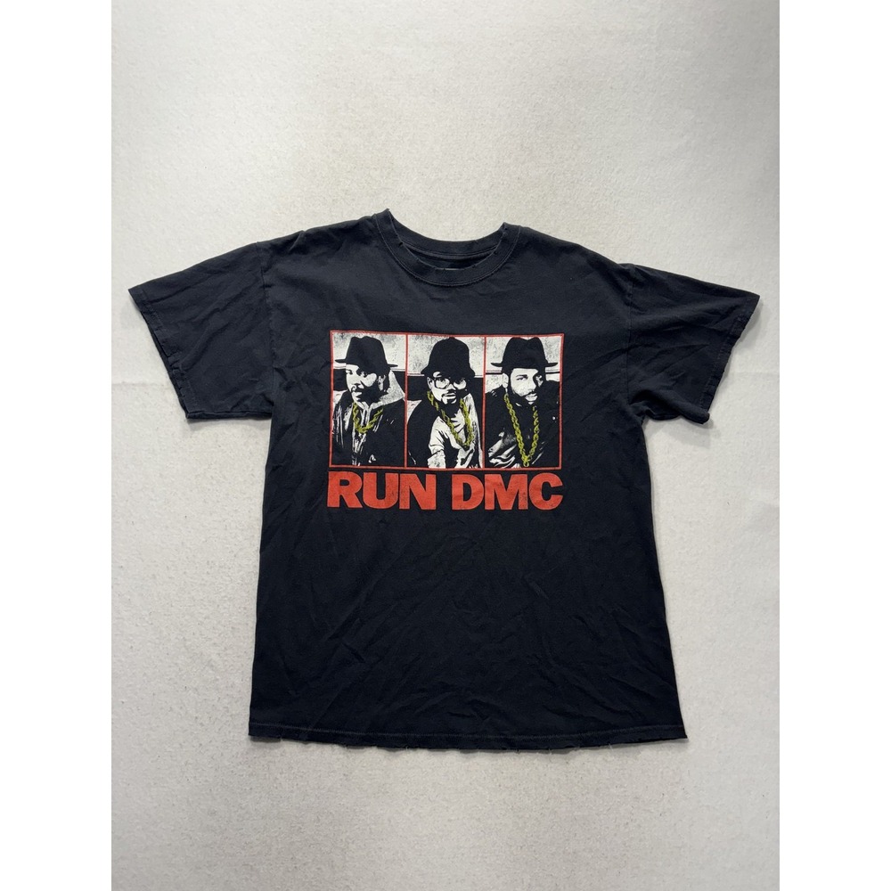 RUN DMC Shirt Mens Medium Black Trio Portrait Graphic Tee Hip Hop Band Music
